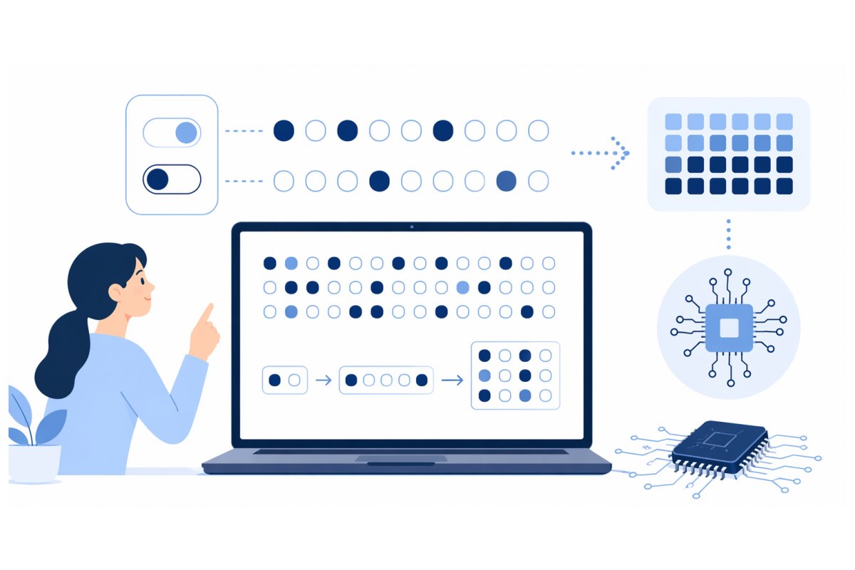 二進法をわかりやすく学ぶPCとビットの図解イラスト