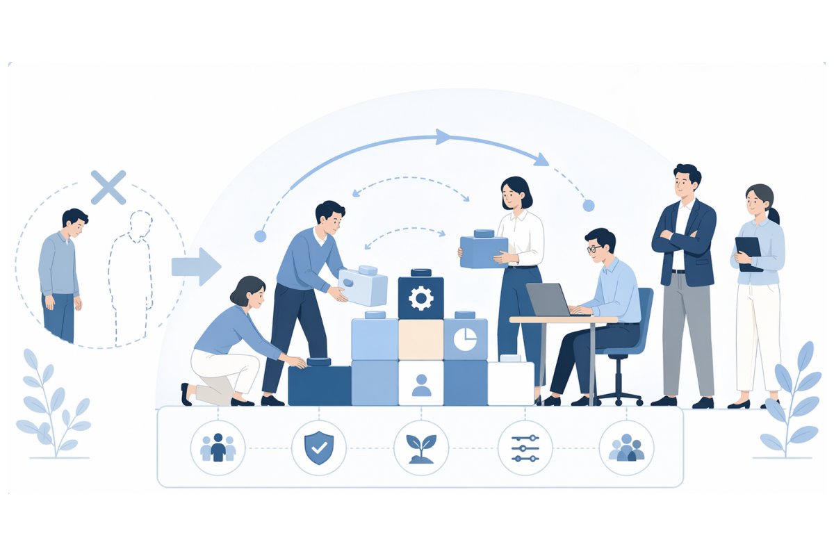 働きアリの法則の間違いを示すチーム管理の図解イラスト