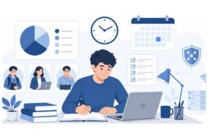 ITパスポートの勉強時間を計画する学習者の図解イメージ